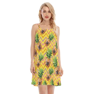 Funny Pineapple Custom Pet Face Aloha Cami Dress
