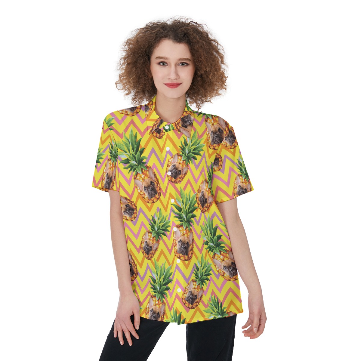 Funny Custom Pet Face With Pineapple Aloha Shirt For Women - variant image 1