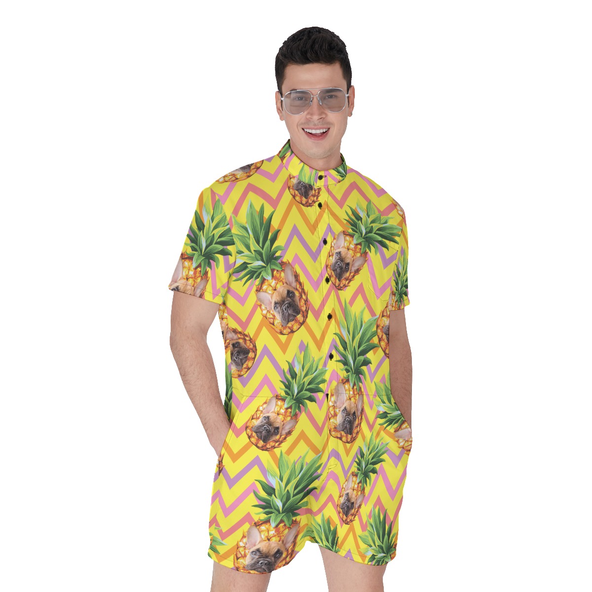 Cute Custom Pet Face With Pineapple Hawaiian Romper - variant image 1