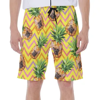 Funny Custom Pet Face Pineapple Hawaiian Swim Trunks For Men