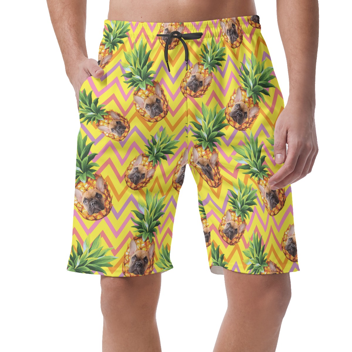 Cute Custom Pet Face Pineapple Summer Beach Shorts For Men - variant image 1