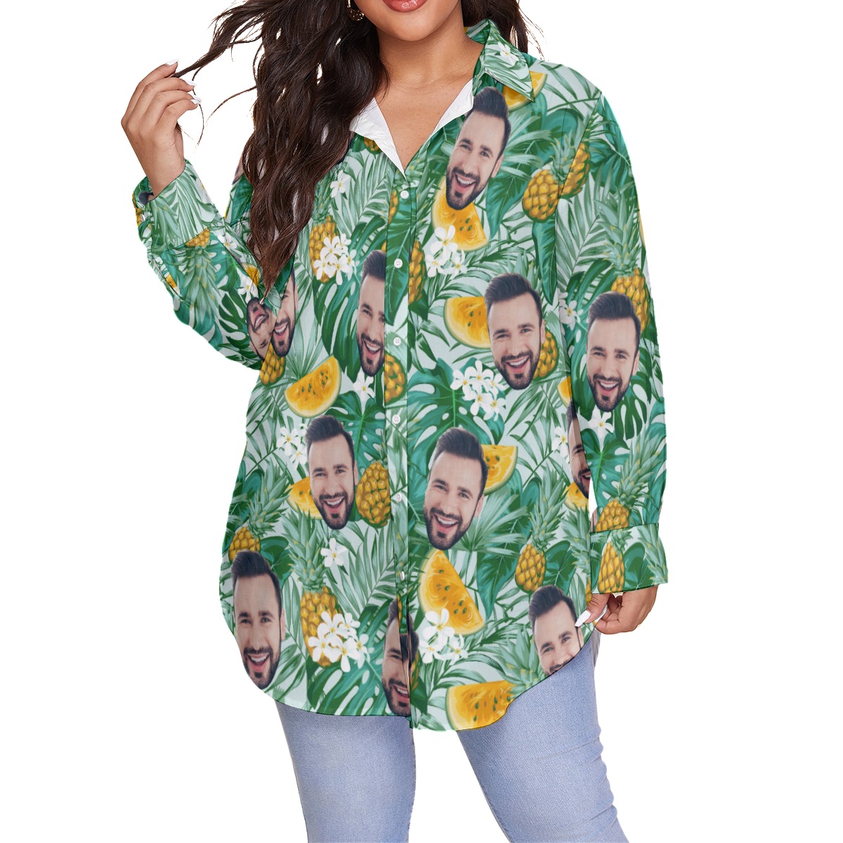 Custom Face Plus Size Hawaiian Shirt For Women - variant image 1