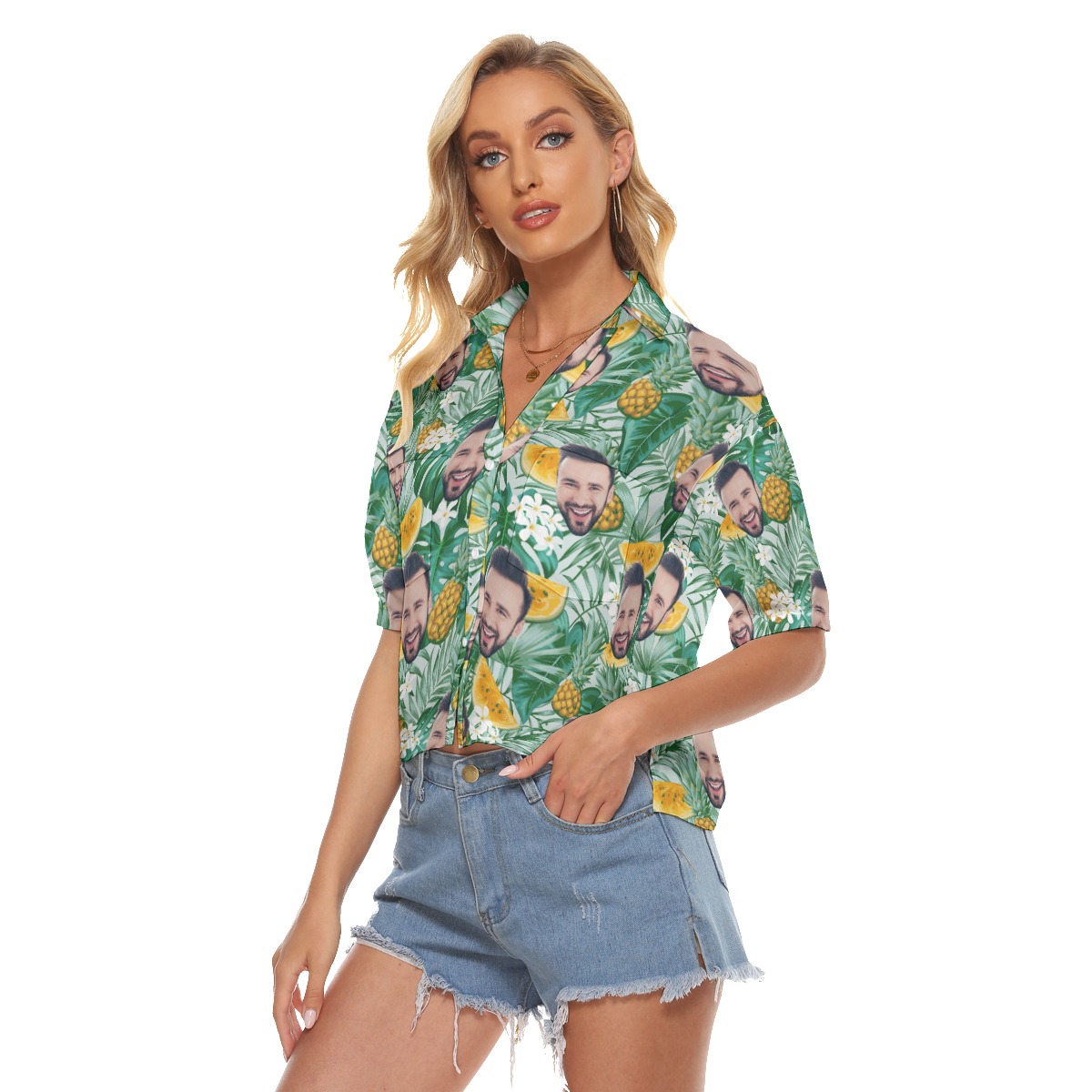 Custom Face Crop Top Hawaiian Shirt For Women - variant image 1