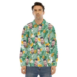 Men's Custom Face Tropical Long Sleeve Hawaiian Shirt