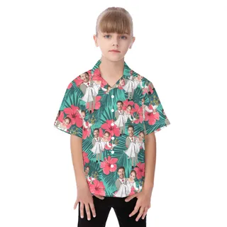 Kid's Hawaiian Shirt With Custom Face Couple