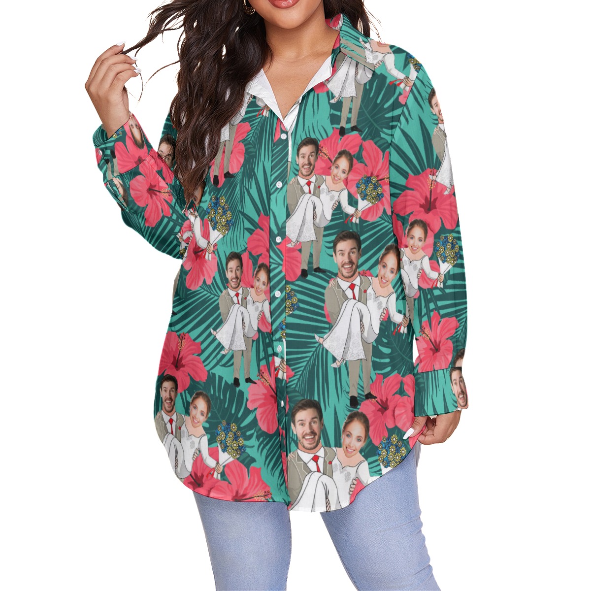 Women's Plus Size Hawaiian Shirt Custom Face - variant image 1