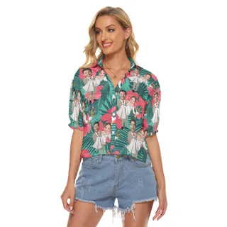 Women's Crop Top Hawaiian Shirt Couple Custom Face