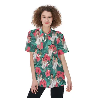 Women's Hawaiian Shirt With Custom Face Couple