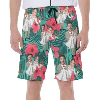 Custom Face Couple Wedding Men's Swim Trunks