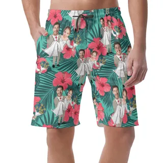 Custom Face Couple Hawaiian Shorts For Men