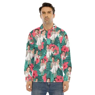 Custom Face Couple Long Sleeve Hawaiian Shirt For Men