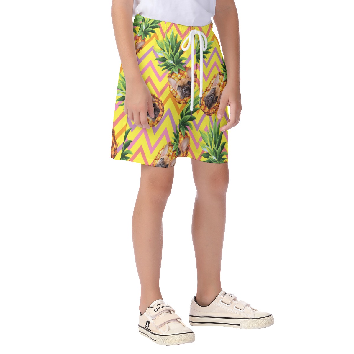 Funny Custom Pineapple Summer Beach Shorts With Pet Face For Kids