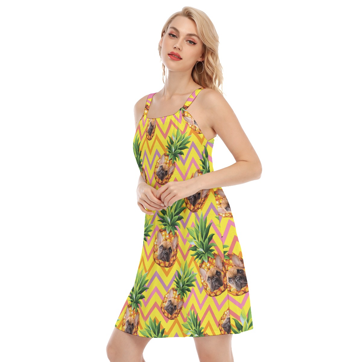 Funny Pineapple Custom Pet Face Aloha Cami Dress