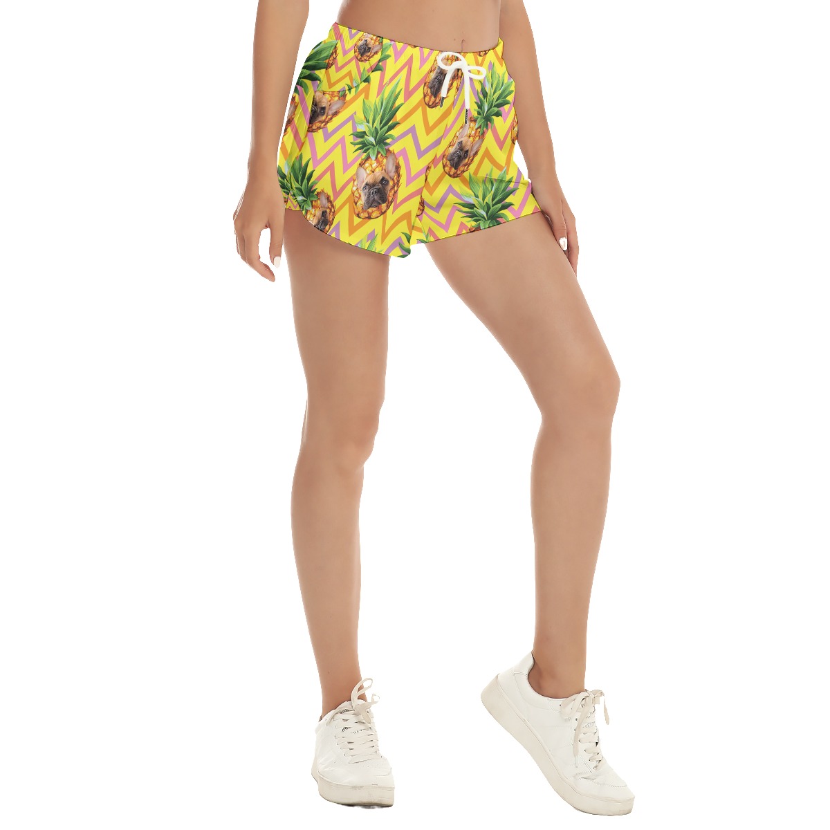 Pineapple Custom Pet Face Hawaiian Summer Beach Shorts For Women