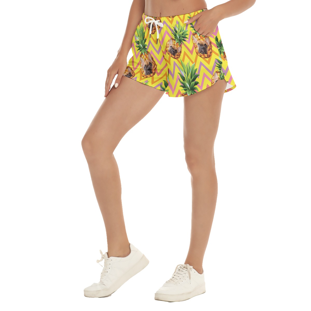 Pineapple Custom Pet Face Hawaiian Summer Beach Shorts For Women