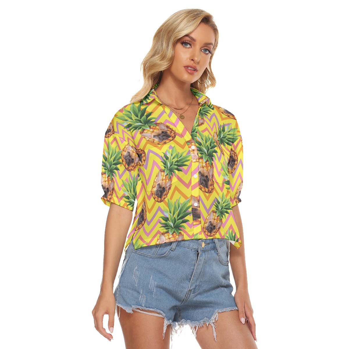 Custom Pineapple Aloha Crop Top Shirt With Pet Face