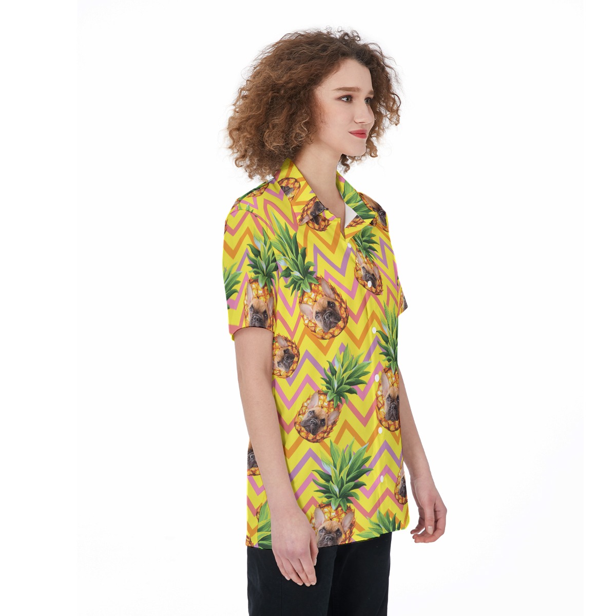 Funny Custom Pet Face With Pineapple Aloha Shirt For Women