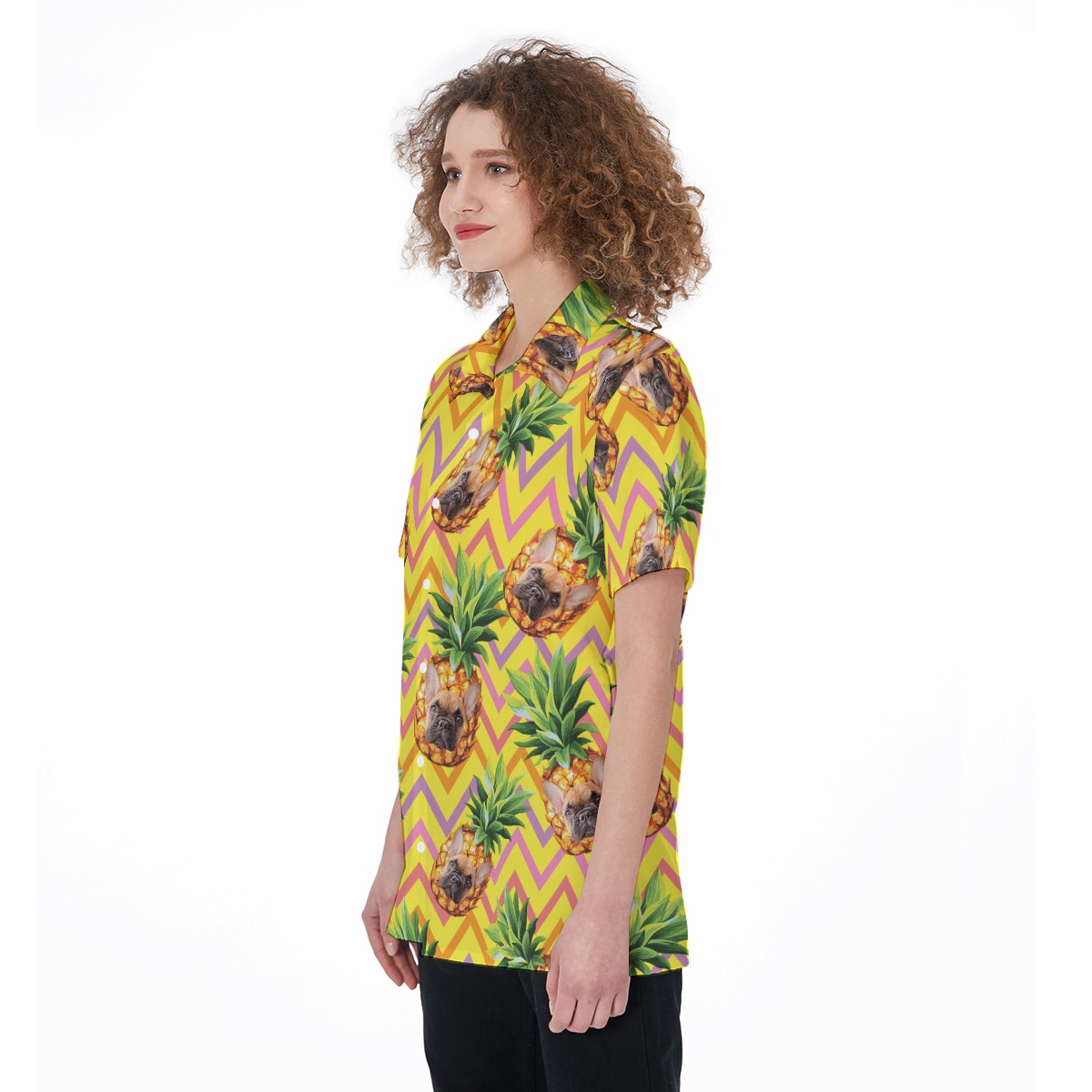 Funny Custom Pet Face With Pineapple Aloha Shirt For Women