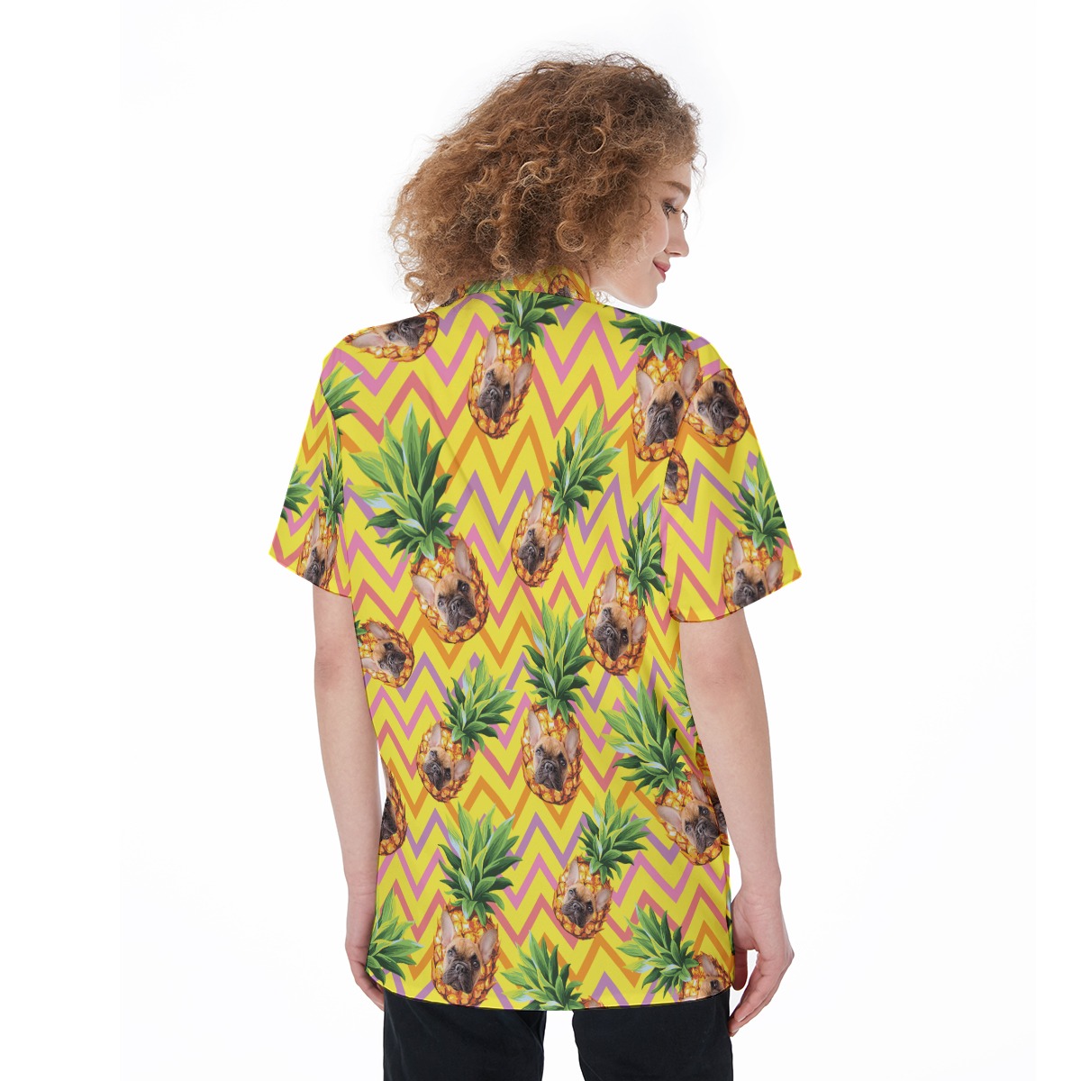 Funny Custom Pet Face With Pineapple Aloha Shirt For Women