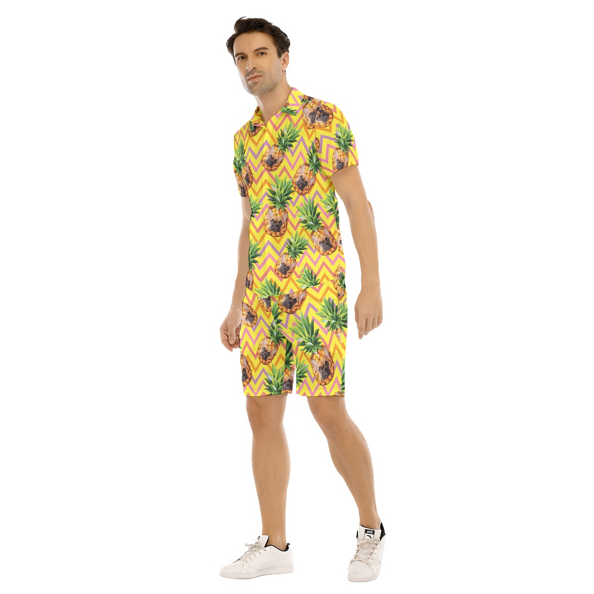 Funny Custom Pet Face With Pineapple Hawaiian Shirt And Shorts For Men