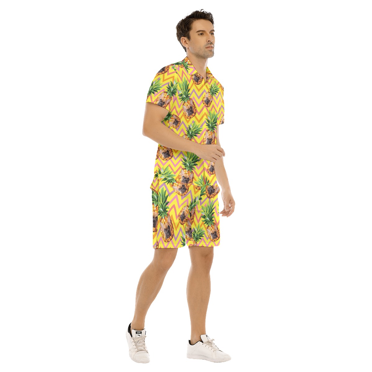 Funny Custom Pet Face With Pineapple Hawaiian Shirt And Shorts For Men