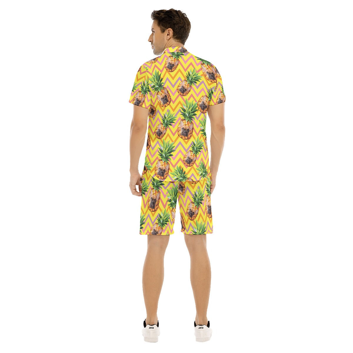 Funny Custom Pet Face With Pineapple Hawaiian Shirt And Shorts For Men