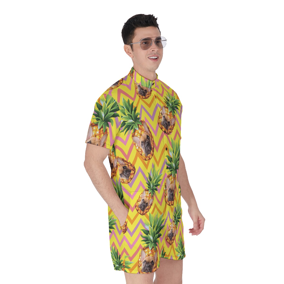 Cute Custom Pet Face With Pineapple Hawaiian Romper