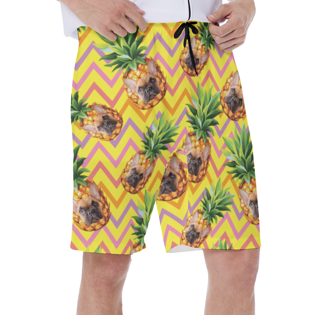 Funny Custom Pet Face Pineapple Hawaiian Swim Trunks For Men