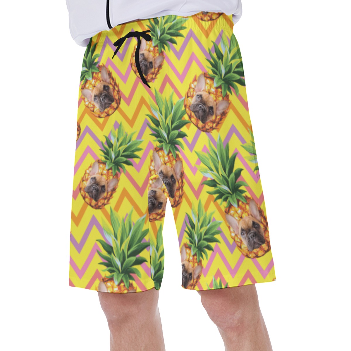 Funny Custom Pet Face Pineapple Hawaiian Swim Trunks For Men