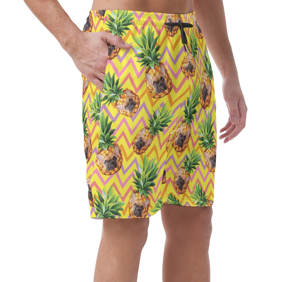 Cute Custom Pet Face Pineapple Summer Beach Shorts For Men