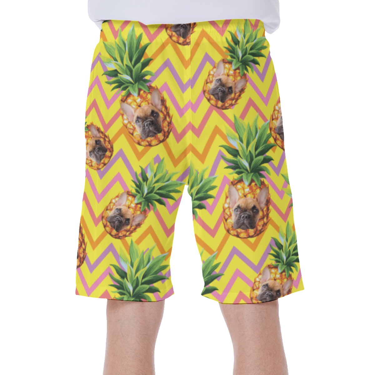 Funny Custom Pet Face Pineapple Hawaiian Swim Trunks For Men