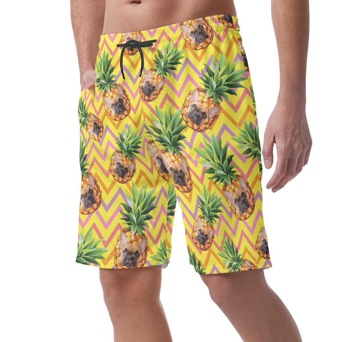 Cute Custom Pet Face Pineapple Summer Beach Shorts For Men