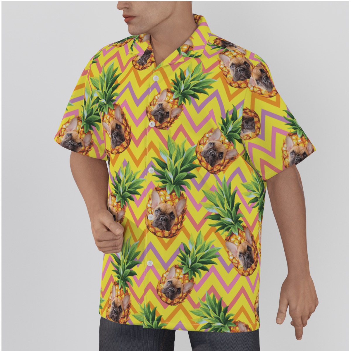 Funny Custom Pet Face With Pineapple Hawaiian Shirt