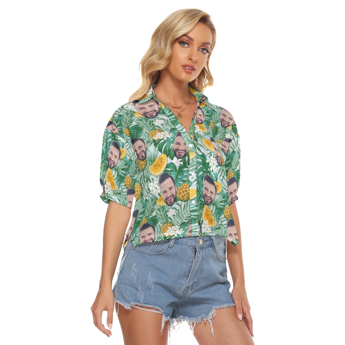 Custom Face Crop Top Hawaiian Shirt For Women