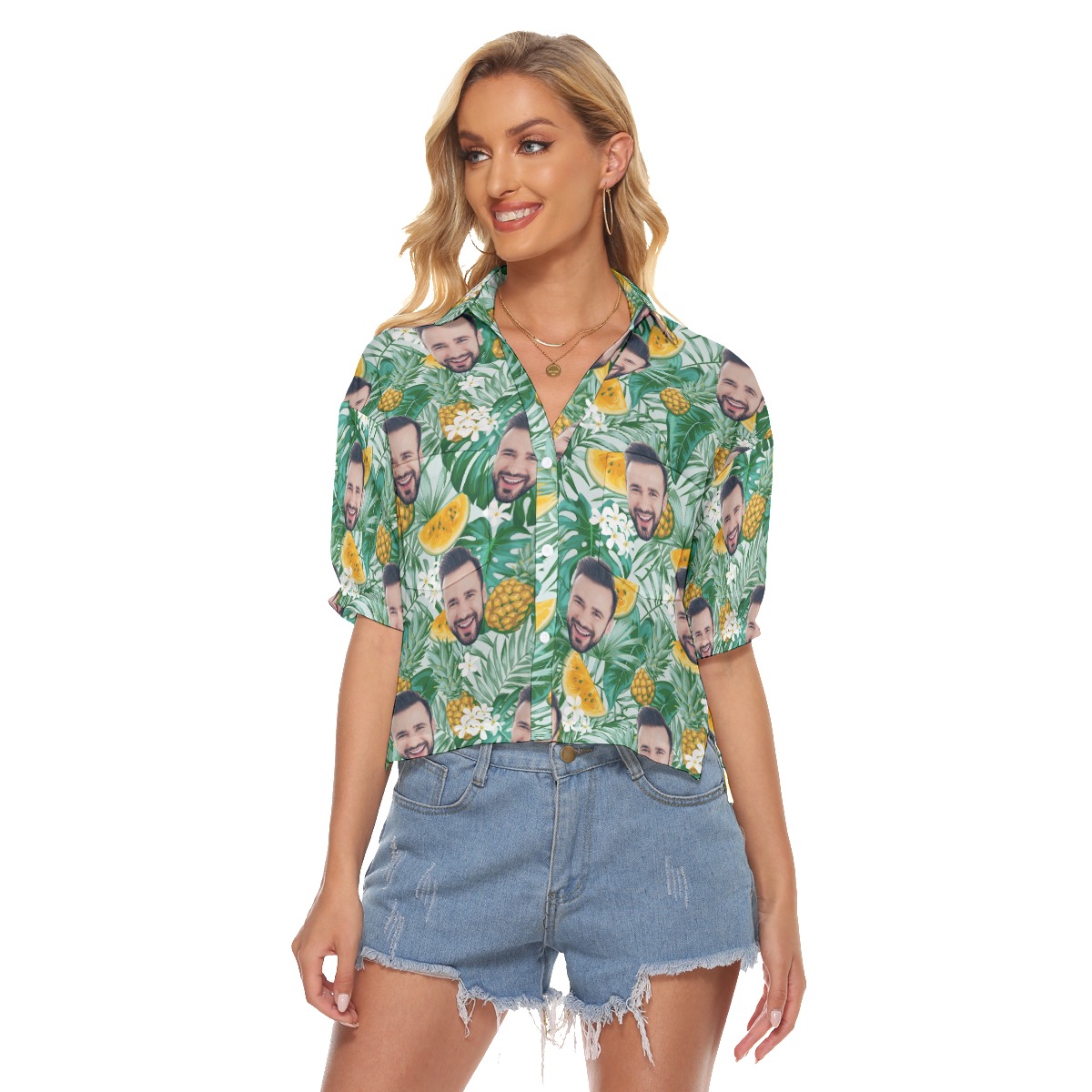 Custom Face Crop Top Hawaiian Shirt For Women