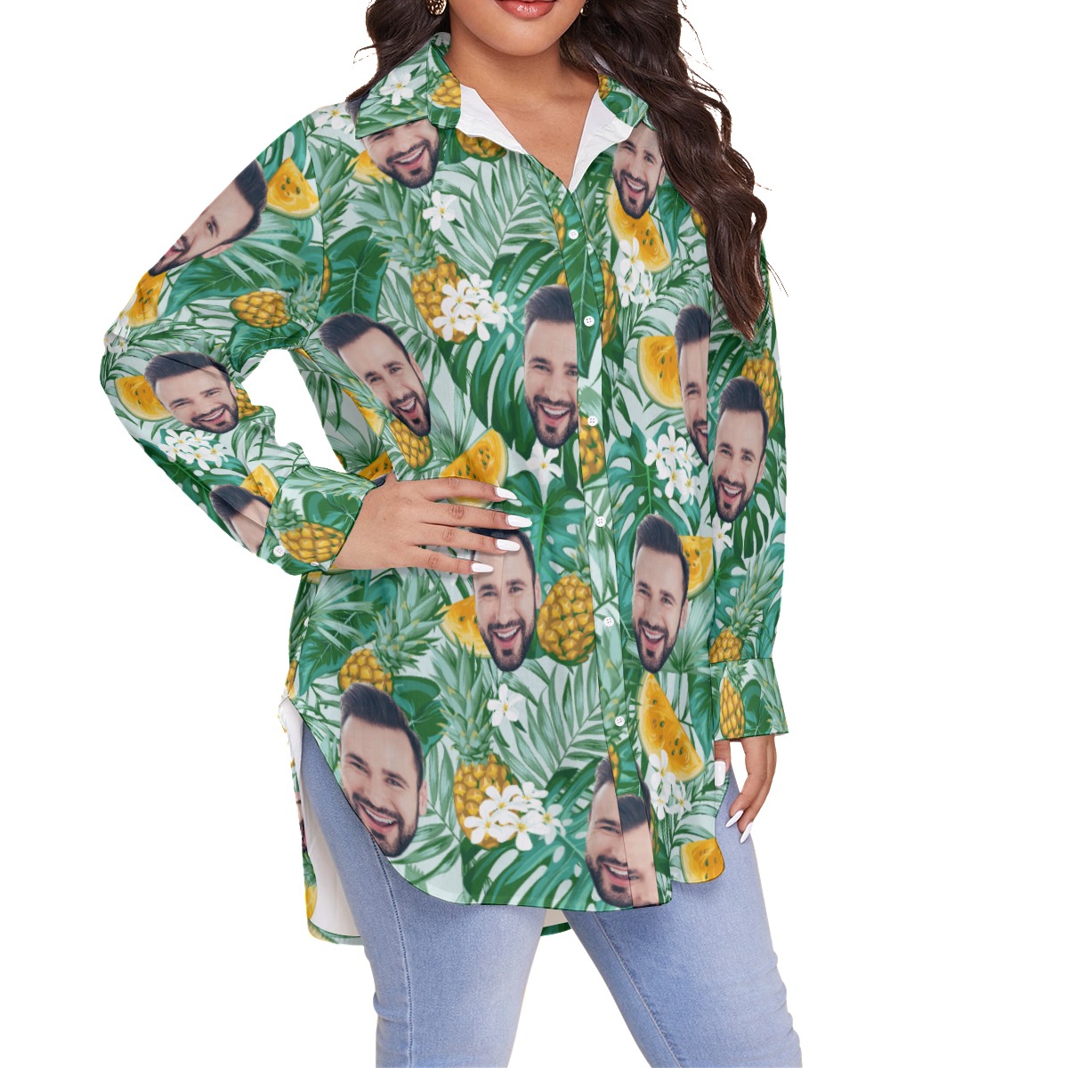 Custom Face Plus Size Hawaiian Shirt For Women