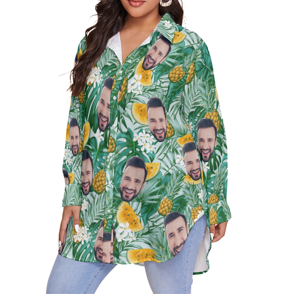 Custom Face Plus Size Hawaiian Shirt For Women