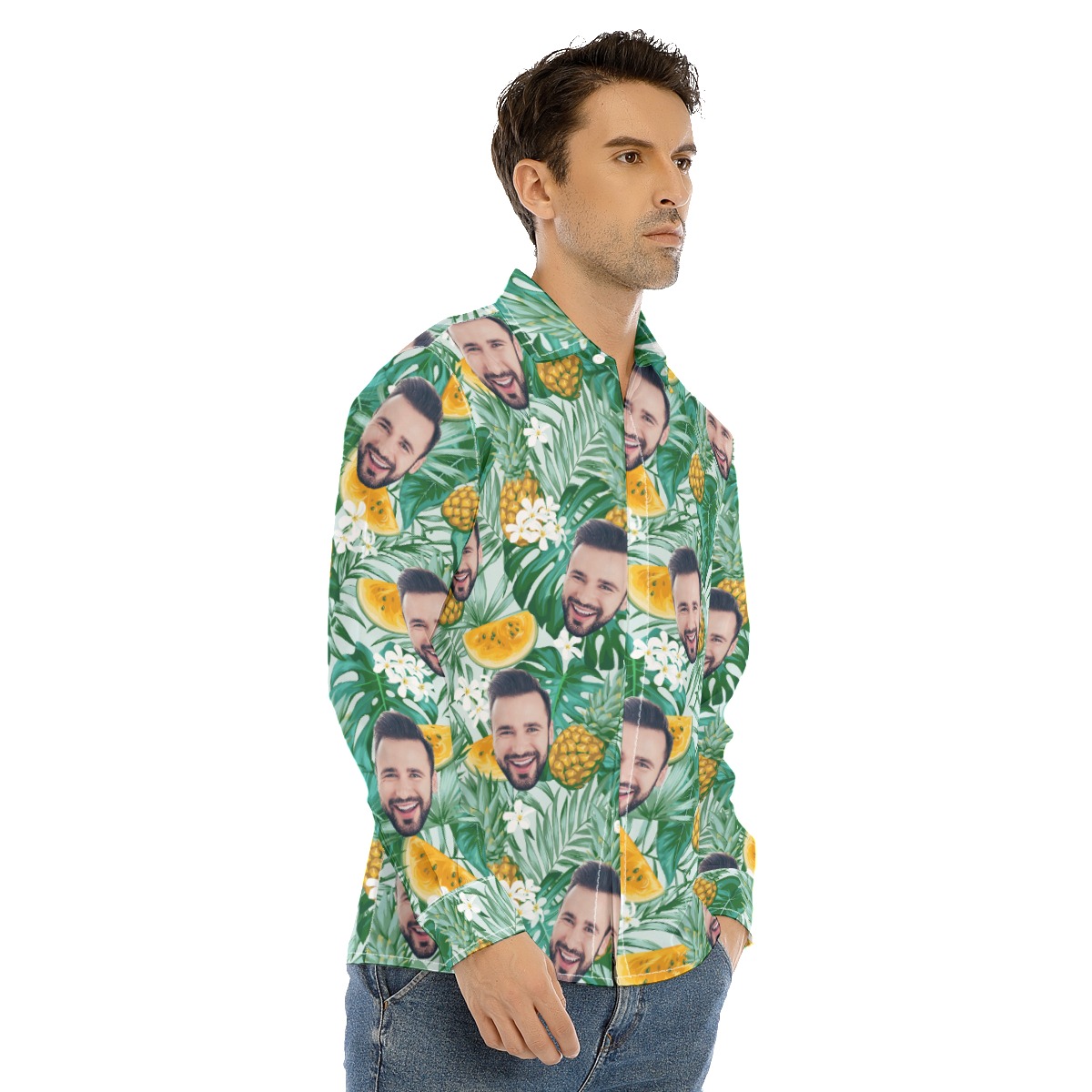 Men's Custom Face Tropical Long Sleeve Hawaiian Shirt