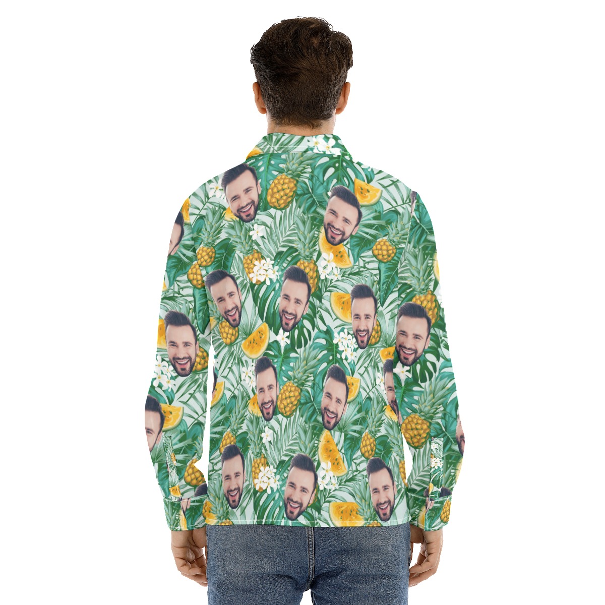 Men's Custom Face Tropical Long Sleeve Hawaiian Shirt
