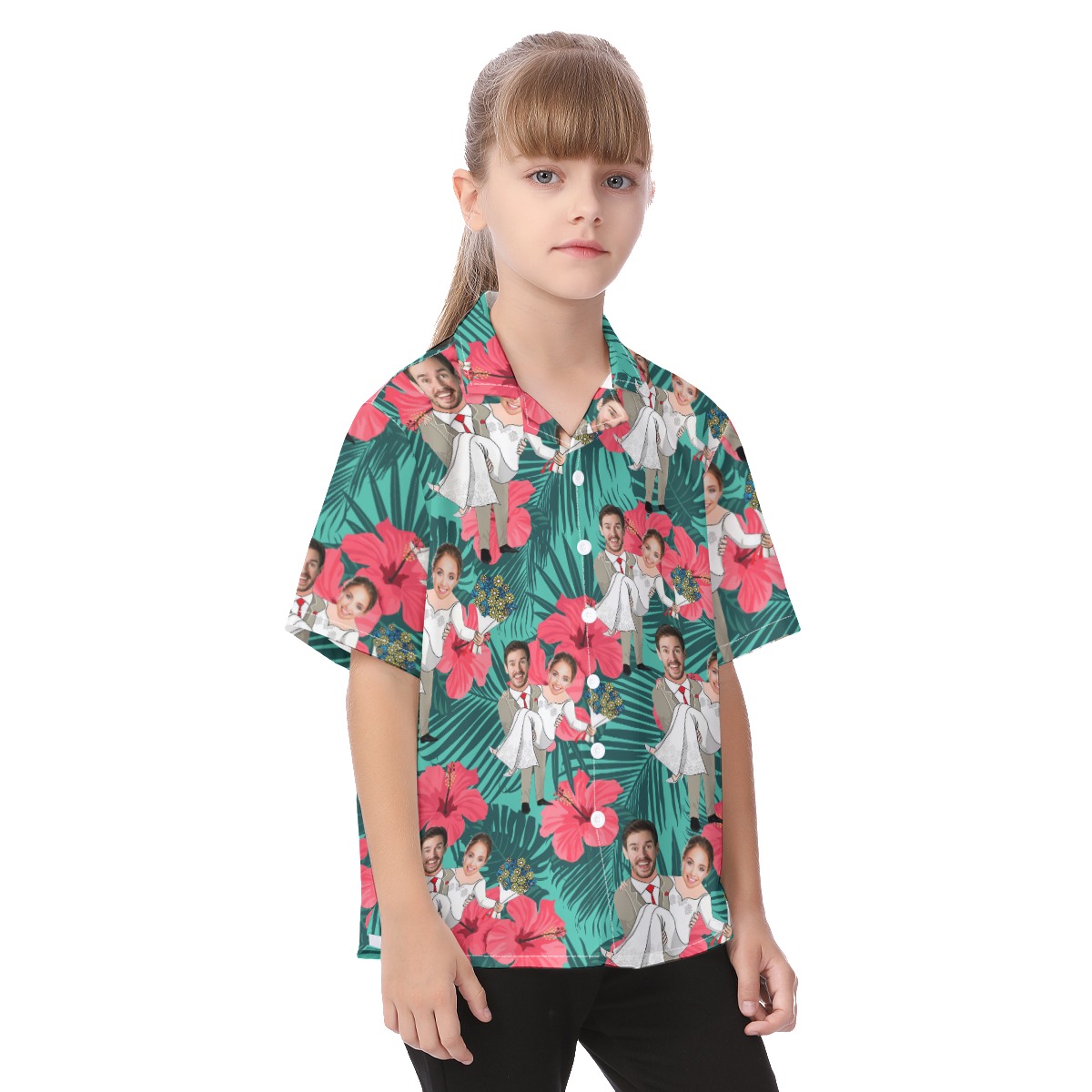 Kid's Hawaiian Shirt With Custom Face Couple