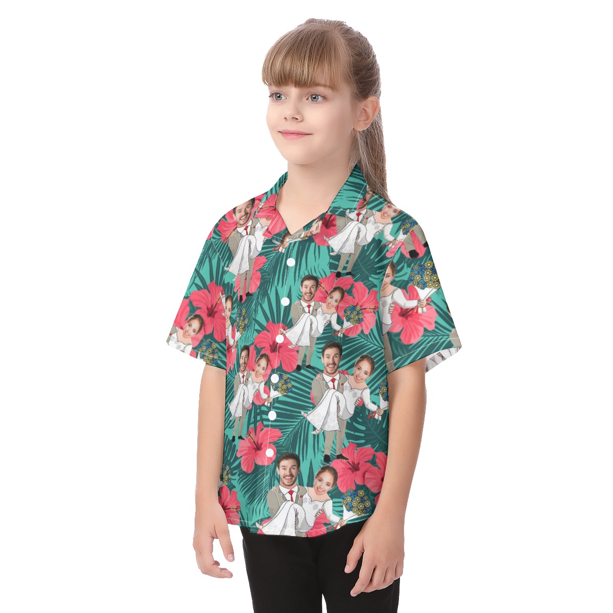 Kid's Hawaiian Shirt With Custom Face Couple