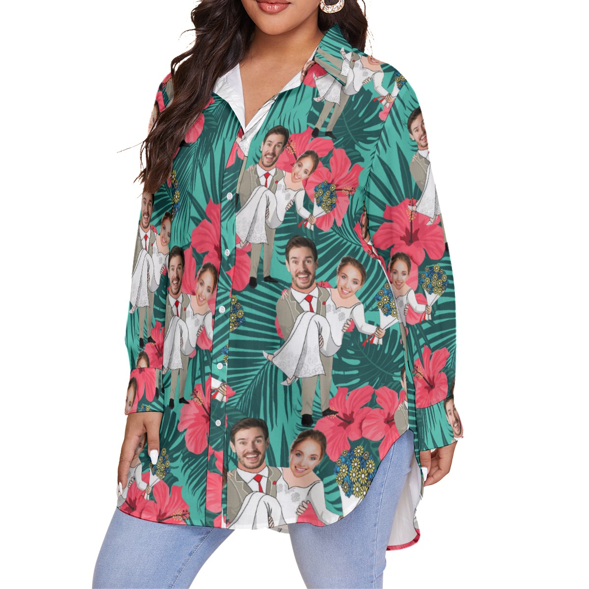 Women's Plus Size Hawaiian Shirt Custom Face