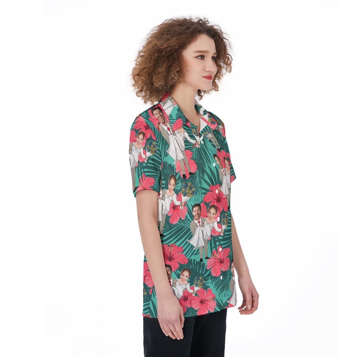 Women's Hawaiian Shirt With Custom Face Couple