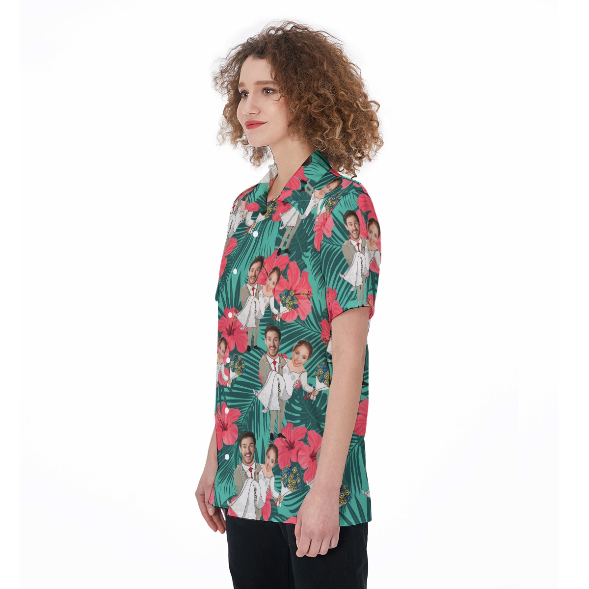 Women's Hawaiian Shirt With Custom Face Couple