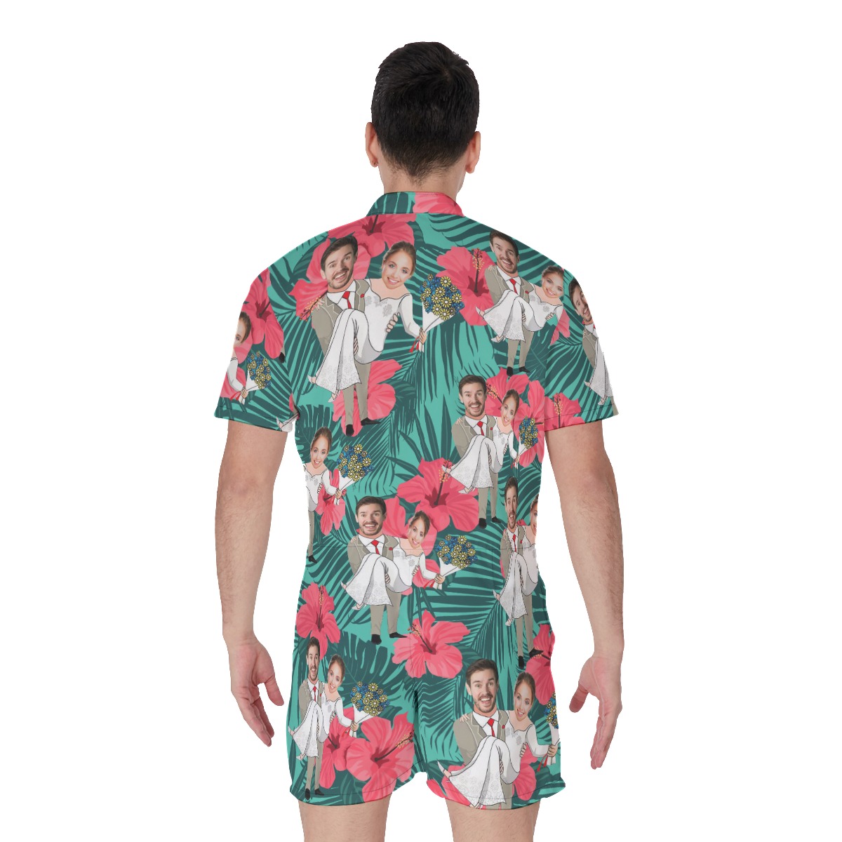 Men's Hawaiian Romper With Custom Face Couple