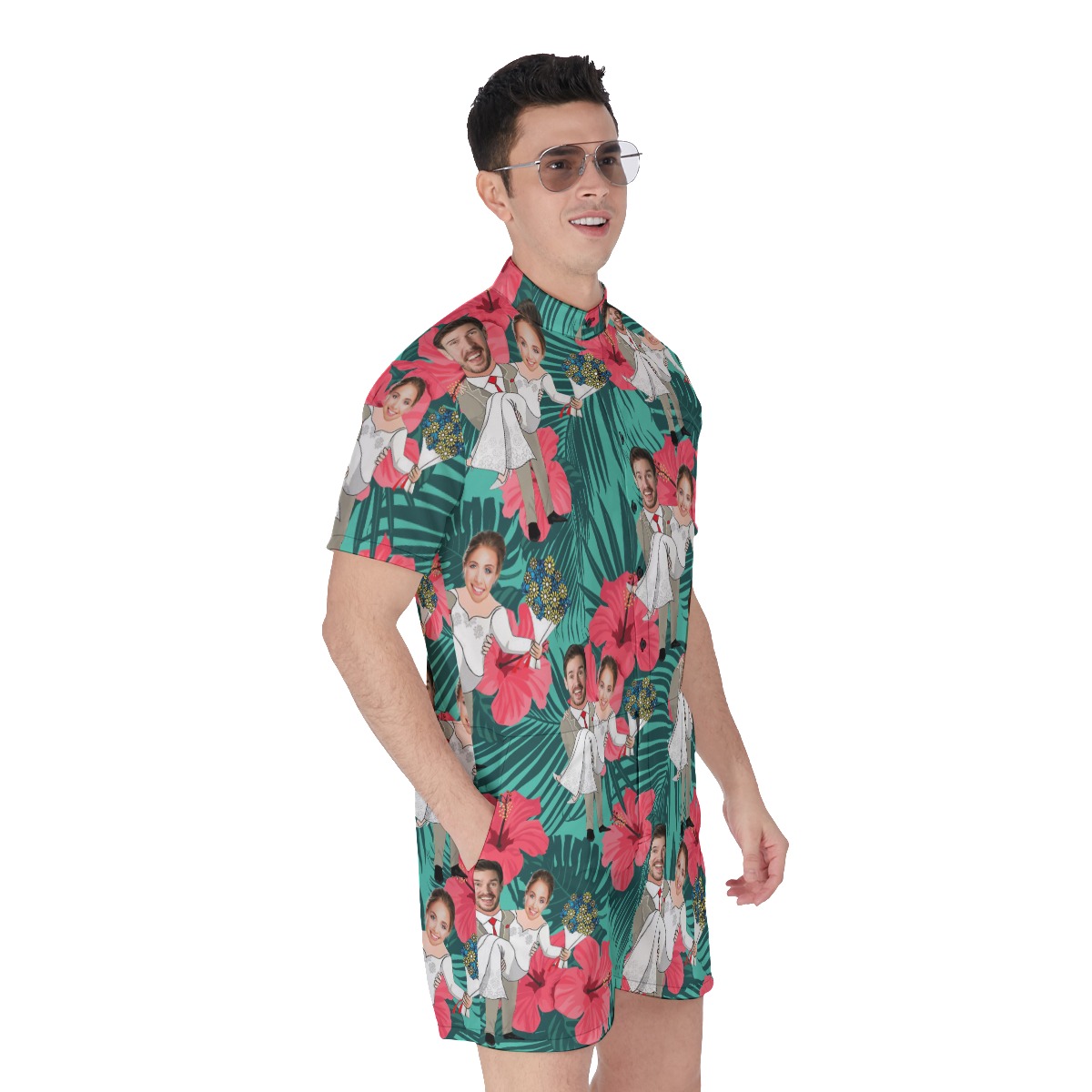 Men's Hawaiian Romper With Custom Face Couple