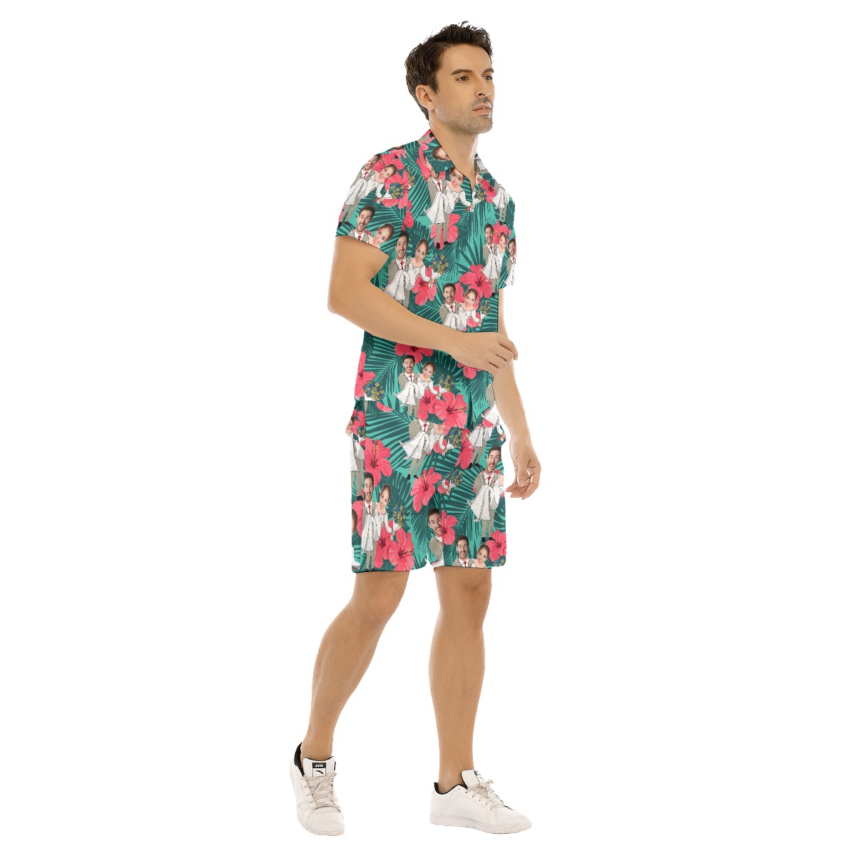 Men's Hawaiian Shirt Set With Custom Face Couple