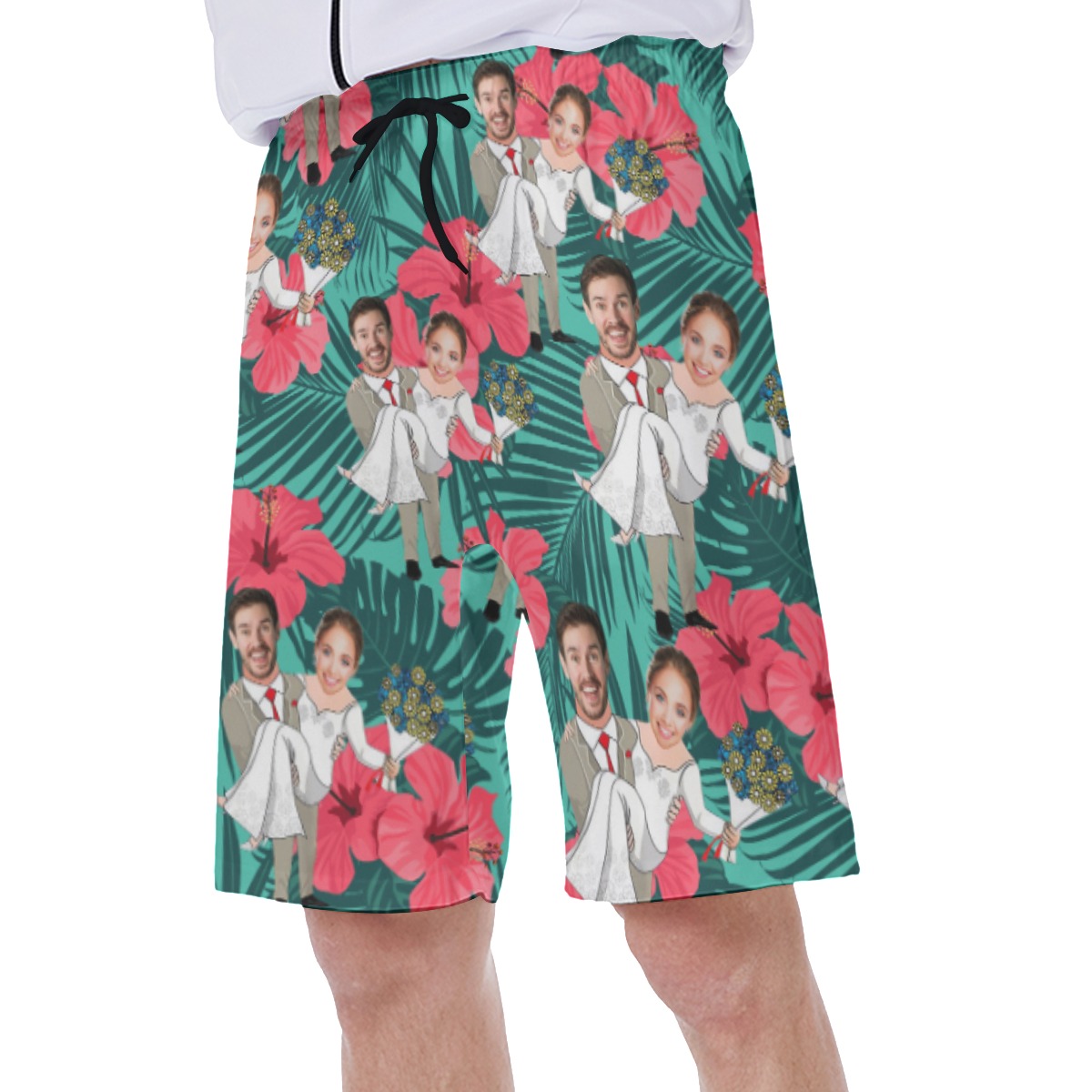 Custom Face Couple Wedding Men's Swim Trunks