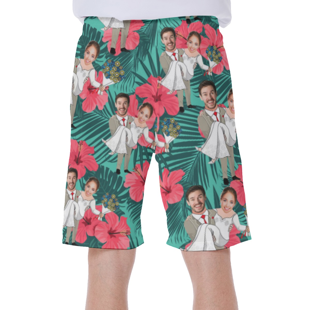 Custom Face Couple Wedding Men's Swim Trunks