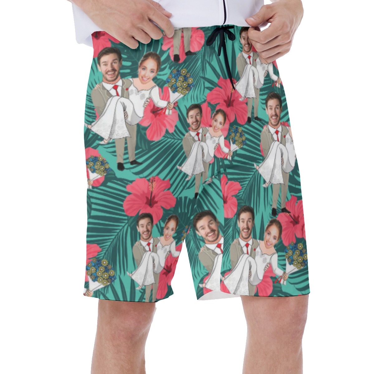 Custom Face Couple Wedding Men's Swim Trunks